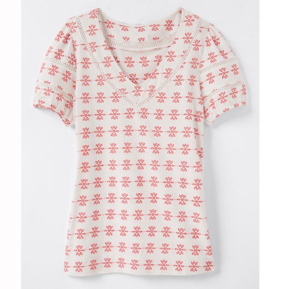 Matilda Jane Women's Size S Carolina White Red Eyelet Top V Neck - Picture 4 of 8